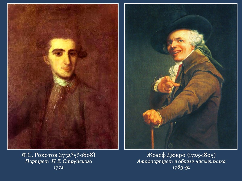 Ф.С. Рокотов (1732?5?-1808) Портрет  Н.Е. Струйского 1772 Жозеф Дюкро (1725-1805) Автопортрет в образе